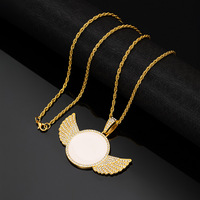 Collier personnalisé avec photo d'ailes serties de pierres, en acier inoxydable 316L, bijoux hip-hop, pendentif commémoratif gravé au laser, OEM/ODM