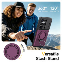 Samsung Galaxy S26 S25 Ultra Schuifbare Kaarthouder Magnetische Telefoonhoes 360 °   Draaibare ringstandaard, volledige bescherming, schokbestendige hoes