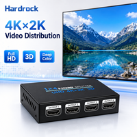 Répartiteur métallique Hardrock 4Kx2K 1x4 10,2 Gbit/s avec réinitialisation du signal et prise en charge 3D pour affichages de détail et installations AV