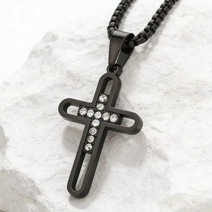 Stainless Steel Cross Pendant Necklace for <b>Men</b> Women,CZ Inlay Hollow Cross Necklace Hip Hop Jewelry for Daily Wear - Product Image 4