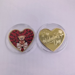Moneda <span class=keywords><strong>de</strong></span> Metal Personalizada con Forma <span class=keywords><strong>de</strong></span> Corazón, Monedas Conmemorativas del Día <span class=keywords><strong>de</strong></span> San Valentín, Moneda <span class=keywords><strong>de</strong></span> <span class=keywords><strong>Oro</strong></span> <span class=keywords><strong>de</strong></span> Metal con Oso y Rosa Roja para Enamorados - Product Image 2