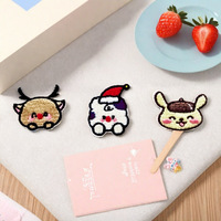Badges brodés autocollants en toile écologique OEM, motifs animaux de dessin animé variés, certifiés CE, motifs grenouille et cerf, thermocollants pour chapeaux et vêtements