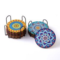 Sous-verres de peinture au diamant chaud Mandala 6 sous-verres ronds kits de caboteur de diamant bricolage faits à la main pour enfants