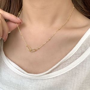 S925 스털링 실버 종이 클립 연동 남성 목걸이 더블 링 커플 목걸이 다이아몬드 초커 목걸이 여성용 - Product Image 2