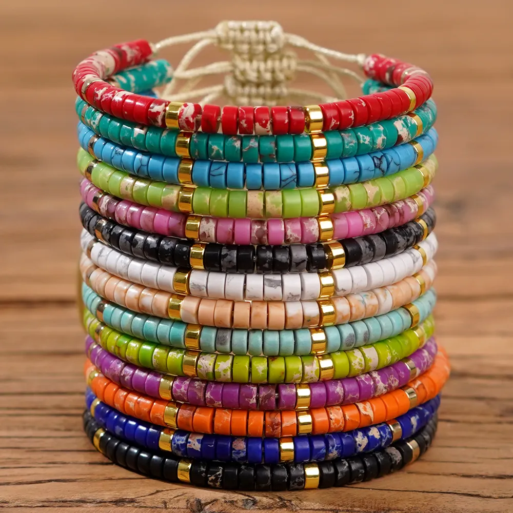 Go2boho-Bijoux tendance en perles de pierres précieuses colorées, bracelets élégants en faux jaspe impérial pour femmes, cadeaux pour hommes