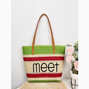 กระเป๋าชายหาด PEIQUAN ลายทางพิมพ์ตัวอักษร  ขนาดใหญ่  สำหรับผู้หญิง  กระเป๋าสะพายช้อปปิ้ง - Product Image 2