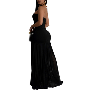 Robe de soirée sexy dos nu, avec empiècements en maille transparente, couleur unie, sans bretelles, pour femmes, tendance - Product Image 5