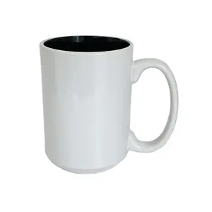 Thiết kế cổ điển 4-mảnh bộ của màu đen bên trong màu trắng bên ngoài thăng hoa cốc gốm với Handgrip cho nước hoặc trà