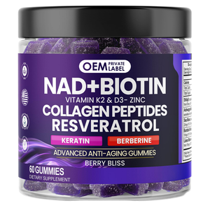 Gomitas Antienvejecimiento para Adultos con NAD+, Resveratrol, Berberina, Biotina, <span class=keywords><strong>Colágeno</strong></span>, Queratina, Zinc, Vitaminas K2 y D3 para Cabello, Piel, Uñas y <span class=keywords><strong>Articulaciones</strong></span> - Product Image 1