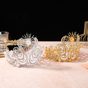 Corona de Lujo de Aleación con Pedrería Chapada en Oro para <span class=keywords><strong>Miss</strong></span> Universo, Tiaras y Coronas para Concursos, Bailes de Graduación, Bodas y Aniversarios - Product Image 1