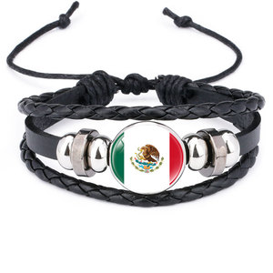 Bracelet en cuir tressé avec perles en fer rétro et drapeaux nationaux des États-Unis, du Canada et d'Allemagne – Vente en gros – Cadeau Bijou - Product Image 6