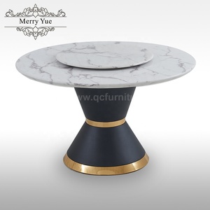 Mesa De Comedor <span class=keywords><strong>Del</strong></span> Restaurante โต๊ะรับประทานอาหารสแตนเลสชุดโต๊ะรับประทานอาหารหินอ่อนหินควอตซ์ทรงกลมทันสมัยเก้าอี้6ตัว - Product Image 3