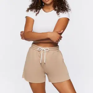 Hete Verkoop Schuine Voorzakken Contrasterende Katoenen Shorts Met Trekkoord Zomer Rij Rand Fleece Sweatshorts Voor Dames