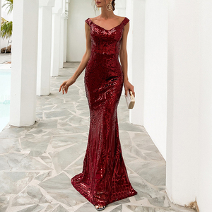 Kunden spezifische Frauen Elegante Kleider Sexy Pailletten Tauchen Drag Boden Bankett Party Abendkleider Solide Ärmellose Fischschwanz Langes Kleid - Product Image 1