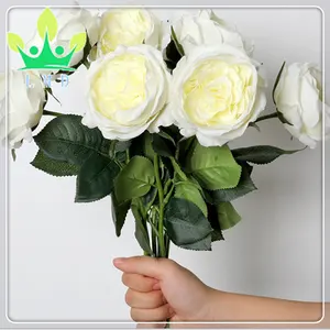 WEIß Rosen Künstliche Pfingstrose Gefälschte Seide Blumen Braut Hochzeit Bouquet Home Decor
