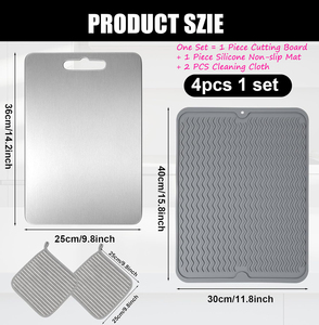 Ensemble de 4 planches à découper en titane avec tapis antidérapant en silicone, 2 torchons, 14,2*10 pouces, planches à découper en métal double face pour la cuisine - Product Image 2