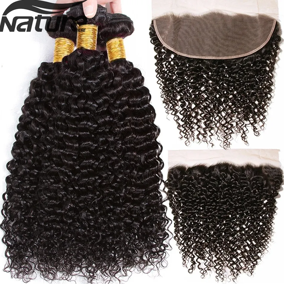 10A Human Hair Kinky Curly Bundles With Frontal Wet and Wavy Virgin Raw Afro Kinky Curly Bundles With Closure Malaysian Hair