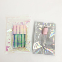 Sac en plastique holographique transparent pour emballage alimentaire, sac à fermeture éclair, sac en plastique transparent doré pour cosmétiques