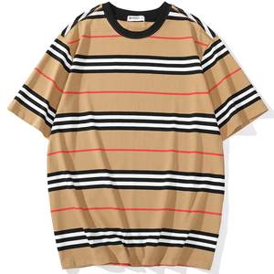 T-shirt à rayures coupe ample pour homme T-shirt à col rond respirant et personnalisable sérigraphié sur pur coton-en vente - Product Image 1