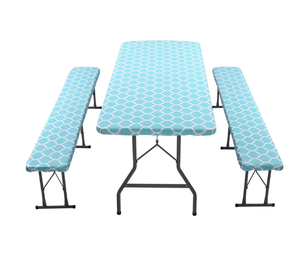 Funda para Mesa Rectangular <span class=keywords><strong>de</strong></span> 6 Pies para Exteriores, Impresa, Juego <span class=keywords><strong>de</strong></span> 3 Piezas, PEVA Elástica, Ajustable + 2 <span class=keywords><strong>Fundas</strong></span> para Bancos, Ecológica y Personalizable - Product Image 2