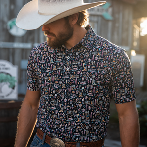Camisas de Polo de Golf Estilo Vaquero Occidental con Logotipo Personalizado para Hombre, Color Negro, Estampado Rodeo en Toda la Superficie, Manga Corta, Marca Privada, Fabricante OEM ODM - Product Image 6