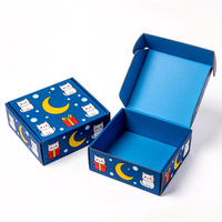 Boîte cadeau personnalisée imprimée avec un chat de dessin animé, emballage en carton ondulé bleu pour produits pour animaux de compagnie, vente en gros