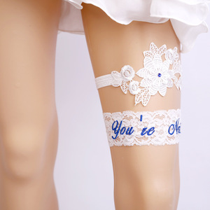 LG-25 strass bleu <span class=keywords><strong>jarretière</strong></span> de mariage pour <span class=keywords><strong>mariée</strong></span> dentelle blanche Floral vous êtes prochain jarretières - Product Image 2