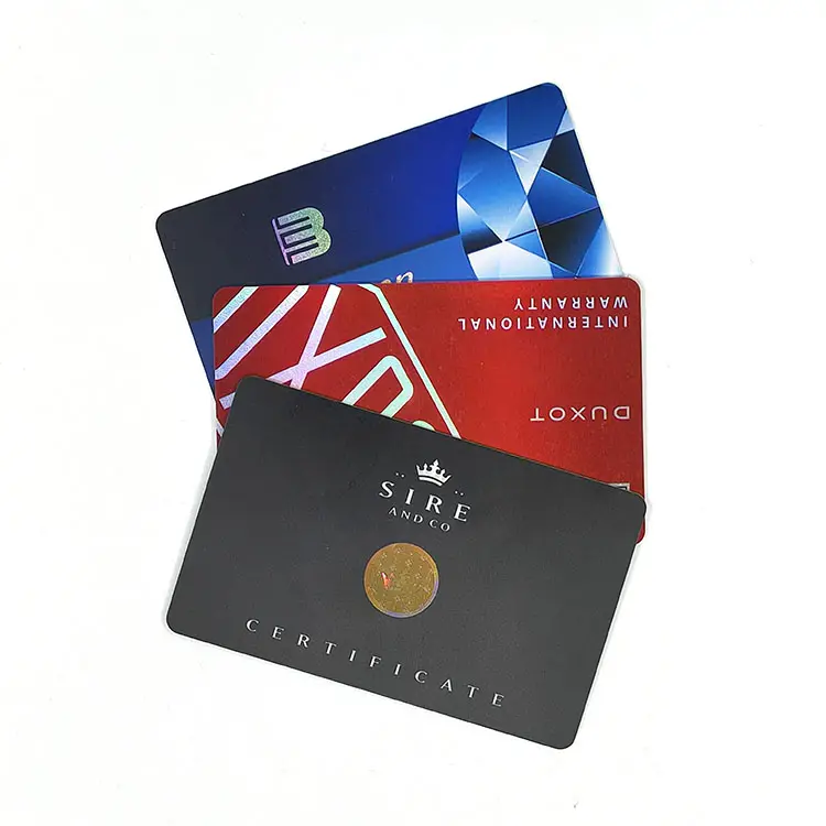 中小企業向けのホット販売カスタムクレジットカードサイズ印刷プラスチック国際認証証明書保証カード