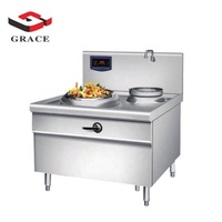GRACE Peralatan Dapur Komersial Stainless Steel, 12KW Kompor Induksi Ganda Wok