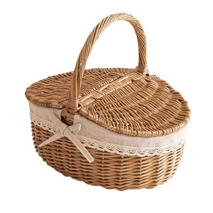 Wicker <b>Basket</b> Oval Linen Lined With Handle For Picnic Storage Food Container <b>Small</b> Medium Large Size - Product Image 3