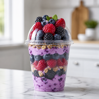 Cup Yogurt Parfait dengan Tutup Dome, Cup Oat Lapis Buah Sekali Pakai dari PET, Cetak Logo Kustom