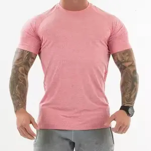 卸売95% ポリエステル5% スパンデックスワークアウトランニングTシャツ男性用フィットネスアスレチックエクササイズジムシャツクイックドライメンズTシャツ
