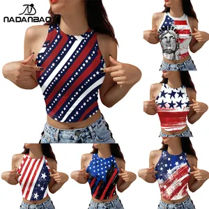 NADANBAO independence day tank top women America flag design printed cropped tank top custom vest tank tops summer