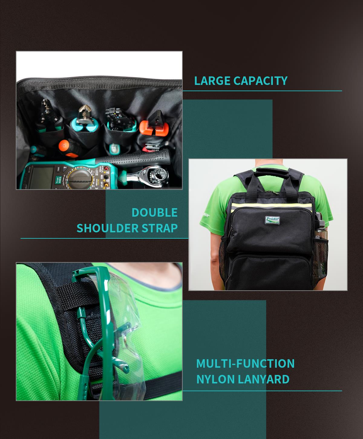 Proskit ST-308 Backpack Tool Bag - Water-Repellent Oxford Cloth