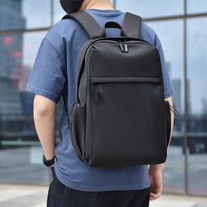 Sac à dos noir pour hommes, grande capacité 20-35L, poche intérieure à fermeture éclair, sac d'école, de voyage, de transport quotidien, couleur unie, poignée souple - Product Image 2