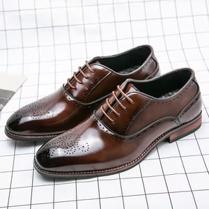 Chaussures habillées pour hommes de style britannique, en cuir véritable, à enfiler, chaussures habillées formelles, première couche de cuir de vache, chaussures de marié augmentant la taille - Product Image 1