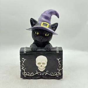 Wholesale Customizable Black Cat and Witch Hat Halloween Decor Book Resin Craft Ideal for Halloween Decor and Home Party Gift