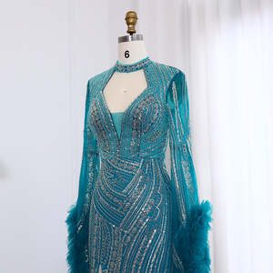 Jancember LSZ020 Robes de soirée à glissière luxueuses plumes turquoise - Product Image 5