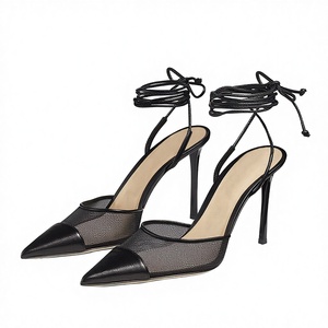 Zapatos de Tacón Alto y Punta en Pico, Negros, Sensuales, con Correa en el Tobillo, de Malla y PU, para Mujer, Ideales para Fiestas, Verano y Otoño - Product Image 2