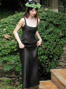Vestido de Gala Largo con Escote Cuadrado Negro y Tirantes de Diamantes, Estilo Clásico, de Satén de Secado Rápido, para Reunión Anual, <span class=keywords><strong>Triumph</strong></span> - Product Image 2