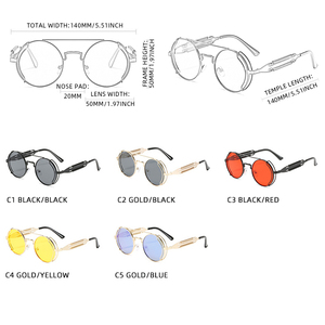 Lunettes de soleil punk rondes rétro classiques pour hommes et femmes Lunettes de soleil <span class=keywords><strong>Steampunk</strong></span> avec monture en métal durable - Product Image 6