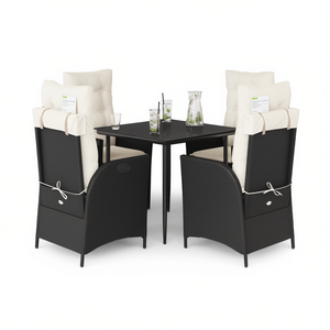 Set da Pranzo da Giardino Medio in Rattan PE Nero, 4 Posti, Arredamento da Esterno Stile Contemporaneo con Coperture Rimovibili - Product Image 1