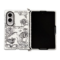 Étui de protection antichoc en PC noir à motif floral avec boucle latérale pour téléphones mobiles Z Fold8/ZFLIP7/6/5/4, style Ins