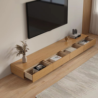 Console TV et table basse tout-en-un, unité fine à poser au sol pour les maisons modernes et compactes, style minimaliste et rangement intelligent