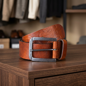 Ceinture en cuir de vachette pour homme, décontractée, carrée, unie ou imprimée, robuste, légère, écologique, longueur et largeur personnalisables, avec boucle ardillon en acier - Product Image 2