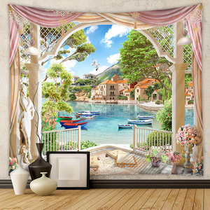 <span class=keywords><strong>Tapisserie</strong></span> <span class=keywords><strong>murale</strong></span> à thème paysage tropical, océan bleu, ciel et île, avec végétation, pour la décoration de chambre et de salon - Product Image 4