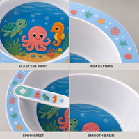 Ensemble de vaisselle en plastique réutilisable en forme de nouveauté moderne imprimé personnalisé pour enfants saladier bébé bols cuillère pour les repas des enfants