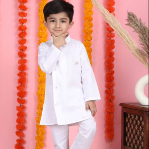 Ensemble Kurta Pyjama Blanc pour Garçons, Vêtements Ethniques Indiens Traditionnels, Costume Kurta Festif pour Enfants, Tenue Kurta Pyjama en Coton Confortable - Product Image 1
