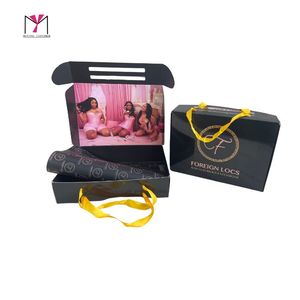 Foreign Locs Custom Paper Gift <b>Box</b> With Handle For Wig Packaging Art Paper Self Erecting Rectangle Design UV Printing - Product Image 4