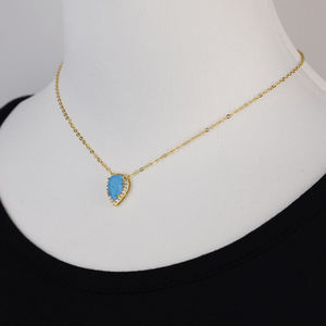 Collar de piedra turquesa con gota de agua de eslabones finos chapados en oro de 18 quilates, diseño elegante y moderno para aniversario Diario Femenino delicado - Product Image 6